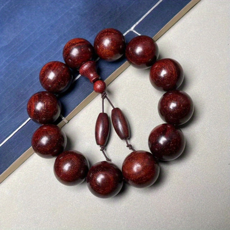Men's & Women's Natural Wood Buddhist Prayer Beads Bracelet - Brown & Black Chinese Style Lucky Charm Rosary with Red Cap & Beads, Smooth Spherical Beads for Meditation, Spiritual Practice, Casual Attire - Durable Natural Wood Material,
