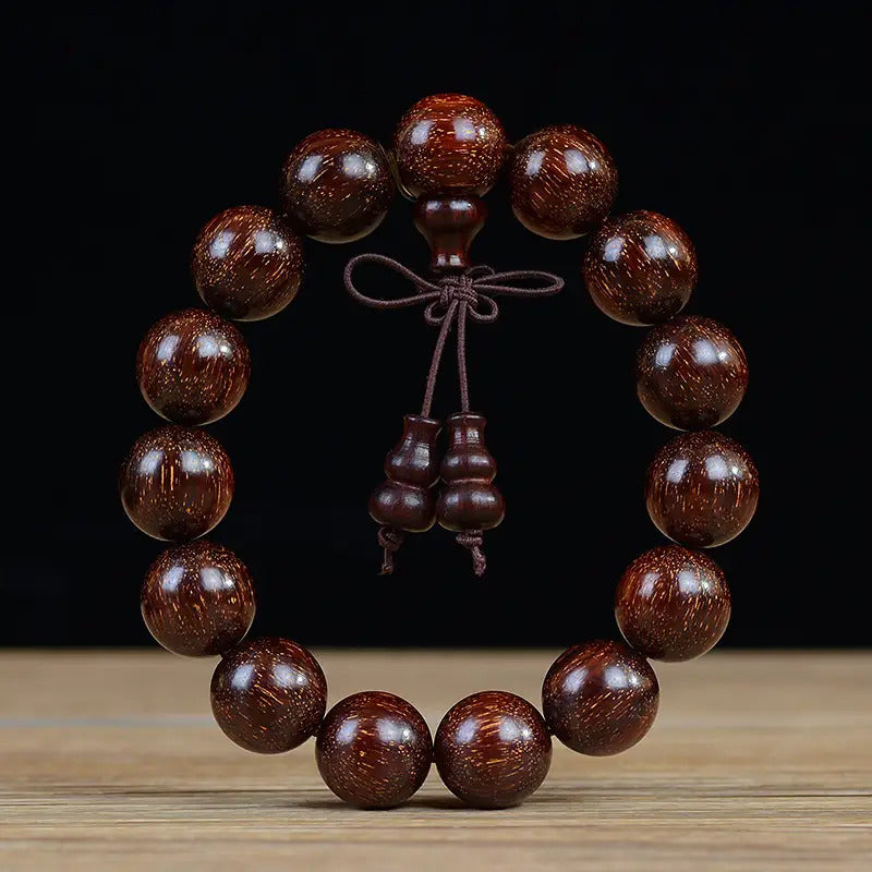 Men's & Women's Natural Wood Buddhist Prayer Beads Bracelet - Brown & Black Chinese Style Lucky Charm Rosary with Red Cap & Beads, Smooth Spherical Beads for Meditation, Spiritual Practice, Casual Attire - Durable Natural Wood Material,