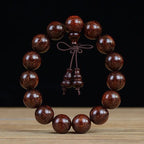 Men's & Women's Natural Wood Buddhist Prayer Beads Bracelet - Brown & Black Chinese Style Lucky Charm Rosary with Red Cap & Beads, Smooth Spherical Beads for Meditation, Spiritual Practice, Casual Attire - Durable Natural Wood Material,