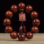 Men's & Women's Natural Wood Buddhist Prayer Beads Bracelet - Brown & Black Chinese Style Lucky Charm Rosary with Red Cap & Beads, Smooth Spherical Beads for Meditation, Spiritual Practice, Casual Attire - Durable Natural Wood Material,
