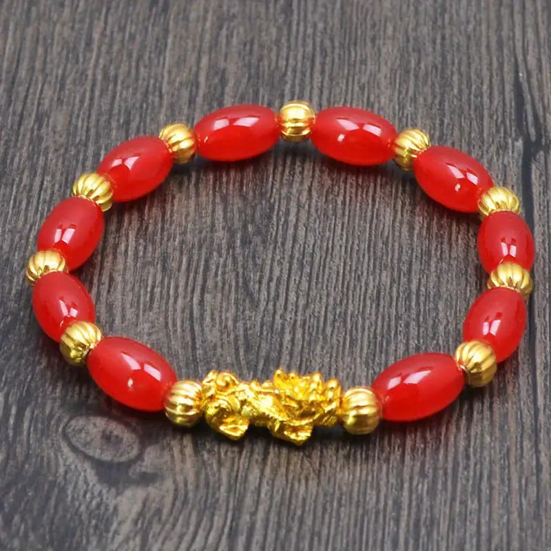 Couple'S Obsidian Bracelets for Men And Women Featuring Golden Pixiu