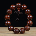 Men's & Women's Natural Wood Buddhist Prayer Beads Bracelet - Brown & Black Chinese Style Lucky Charm Rosary with Red Cap & Beads, Smooth Spherical Beads for Meditation, Spiritual Practice, Casual Attire - Durable Natural Wood Material,