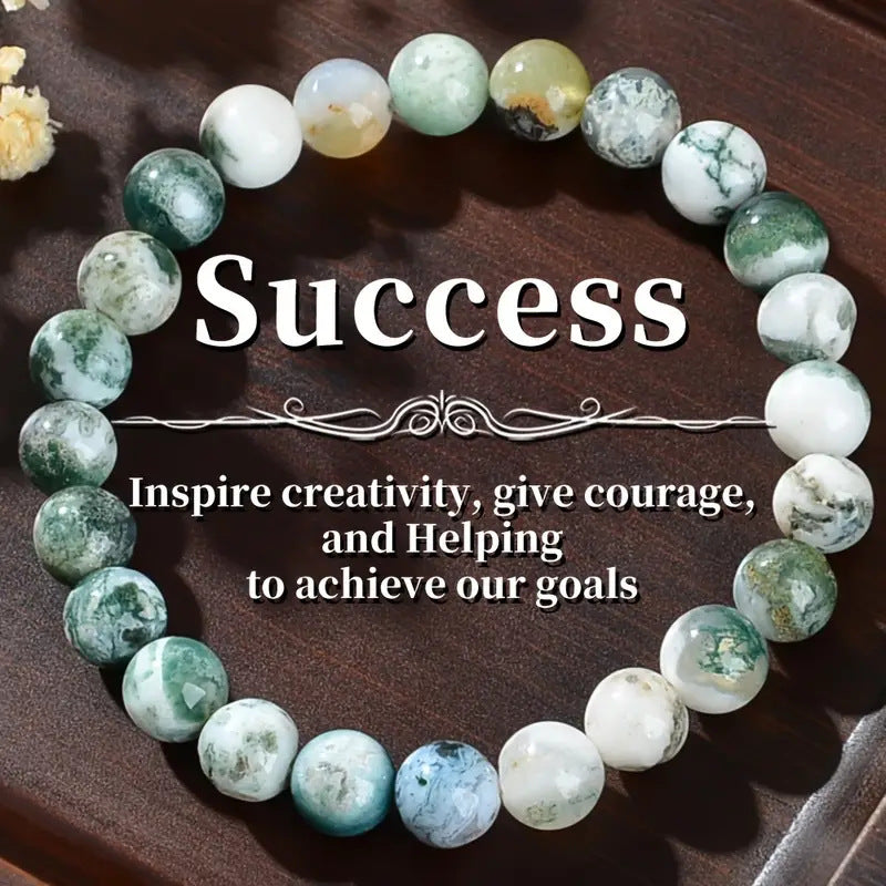 Natural Stone Indian Onyx Bracelet - Heavy Duty Marbling Effect in Brown/Beige/Gray/Blue/Green/White/Black/ - Spiritual Grounding Stone Jewelry for Men & Women - Success, Courage, Strength - Elegant Gift for Birthdays, Anniversaries, Achievements -