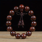 Men's & Women's Natural Wood Buddhist Prayer Beads Bracelet - Brown & Black Chinese Style Lucky Charm Rosary with Red Cap & Beads, Smooth Spherical Beads for Meditation, Spiritual Practice, Casual Attire - Durable Natural Wood Material,