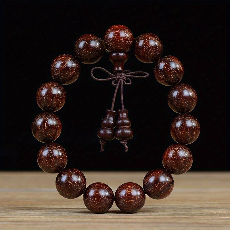 Men's & Women's Natural Wood Buddhist Prayer Beads Bracelet - Brown & Black Chinese Style Lucky Charm Rosary with Red Cap & Beads, Smooth Spherical Beads for Meditation, Spiritual Practice, Casual Attire - Durable Natural Wood Material,