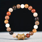 Men's & Women's Natural Wood Buddhist Mala Bead Bracelet - Smooth Spherical Zen Meditation Jewelry with Clear Beads & Intricate Wood Grain Patterns, Luck Charm, Spiritual Protection
