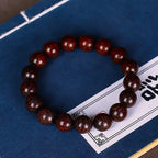 Men's & Women's Natural Wood Buddhist Prayer Beads Bracelet - Brown & Black Chinese Style Lucky Charm Rosary with Red Cap & Beads, Smooth Spherical Beads for Meditation, Spiritual Practice, Casual Attire - Durable Natural Wood Material,