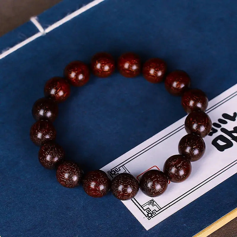Men's & Women's Natural Wood Buddhist Prayer Beads Bracelet - Brown & Black Chinese Style Lucky Charm Rosary with Red Cap & Beads, Smooth Spherical Beads for Meditation, Spiritual Practice, Casual Attire - Durable Natural Wood Material,