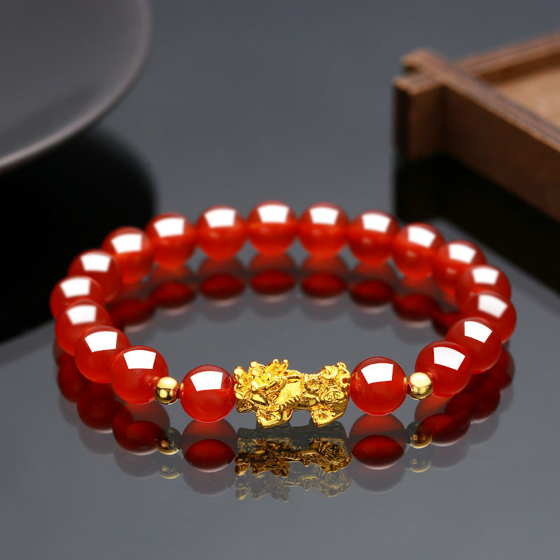 Couple'S Obsidian Bracelets for Men And Women Featuring Golden Pixiu
