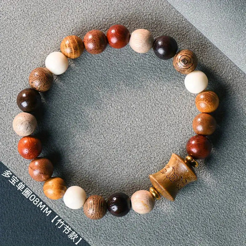 Men's & Women's Natural Wood Buddhist Mala Bead Bracelet - Smooth Spherical Zen Meditation Jewelry with Clear Beads & Intricate Wood Grain Patterns, Luck Charm, Spiritual Protection
