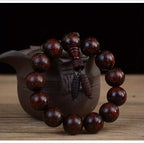 Men's & Women's Natural Wood Buddhist Prayer Beads Bracelet - Brown & Black Chinese Style Lucky Charm Rosary with Red Cap & Beads, Smooth Spherical Beads for Meditation, Spiritual Practice, Casual Attire - Durable Natural Wood Material,
