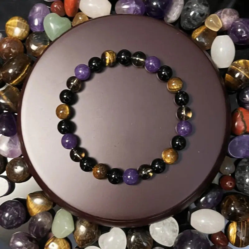 Men'S Bohemian Bracelet - Natural Tiger'S Eye Stone, & Obsidian Beads - Protection Jewelry for Negative