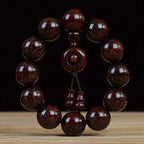 Men's & Women's Natural Wood Buddhist Prayer Beads Bracelet - Brown & Black Chinese Style Lucky Charm Rosary with Red Cap & Beads, Smooth Spherical Beads for Meditation, Spiritual Practice, Casual Attire - Durable Natural Wood Material,