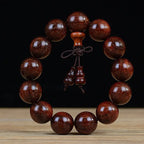 Men's & Women's Natural Wood Buddhist Prayer Beads Bracelet - Brown & Black Chinese Style Lucky Charm Rosary with Red Cap & Beads, Smooth Spherical Beads for Meditation, Spiritual Practice, Casual Attire - Durable Natural Wood Material,