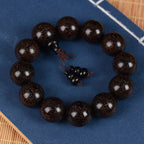 Men's & Women's Natural Wood Buddhist Prayer Beads Bracelet - Brown & Black Chinese Style Lucky Charm Rosary with Red Cap & Beads, Smooth Spherical Beads for Meditation, Spiritual Practice, Casual Attire - Durable Natural Wood Material,