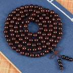 Men's & Women's Natural Wood Buddhist Prayer Beads Bracelet - Brown & Black Chinese Style Lucky Charm Rosary with Red Cap & Beads, Smooth Spherical Beads for Meditation, Spiritual Practice, Casual Attire - Durable Natural Wood Material,