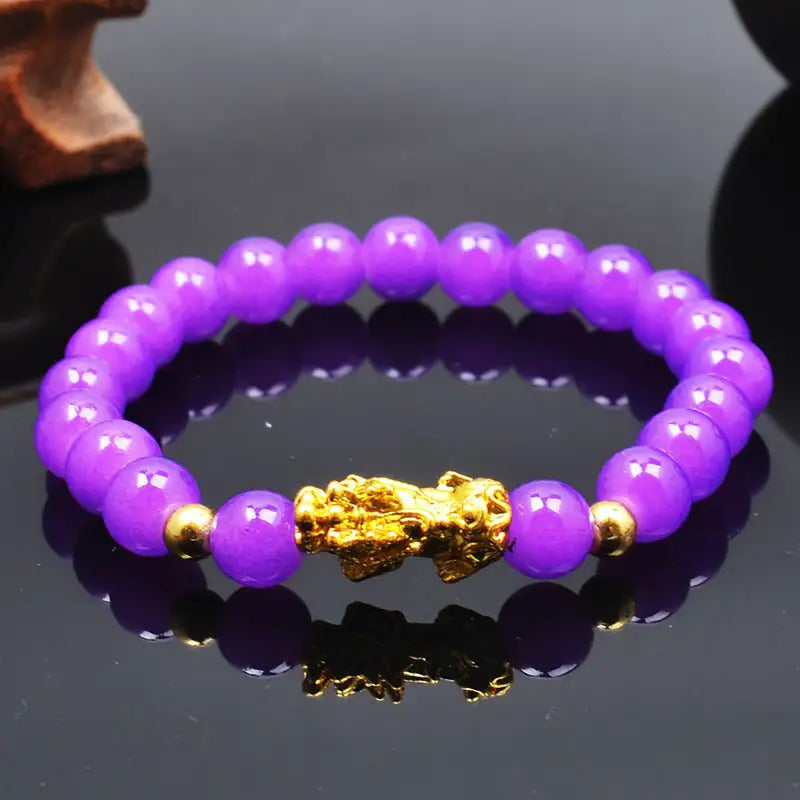 Couple'S Obsidian Bracelets for Men And Women Featuring Golden Pixiu