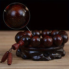 Men's & Women's Natural Wood Buddhist Prayer Beads Bracelet - Brown & Black Chinese Style Lucky Charm Rosary with Red Cap & Beads, Smooth Spherical Beads for Meditation, Spiritual Practice, Casual Attire - Durable Natural Wood Material,