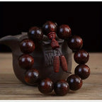 Men's & Women's Natural Wood Buddhist Prayer Beads Bracelet - Brown & Black Chinese Style Lucky Charm Rosary with Red Cap & Beads, Smooth Spherical Beads for Meditation, Spiritual Practice, Casual Attire - Durable Natural Wood Material,