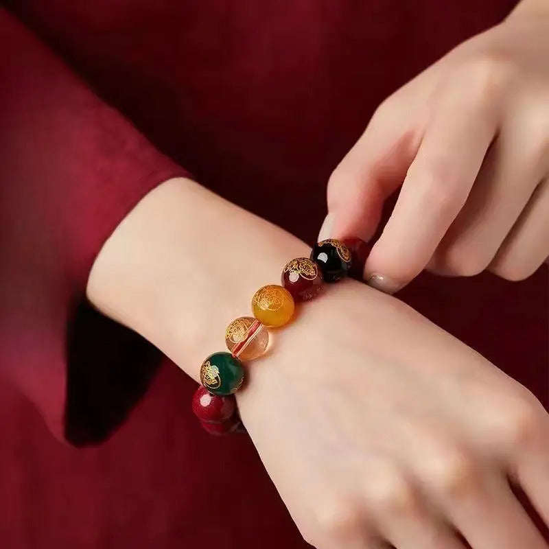 Chinese New Year Five-Year Prosperity God of Wealth Bracelet - Dragon Year Transfer, Imitation Cinnabar & Horse Design, Unisex Jewelry for Men and Women, Red Bead Accents, Symbol of Good Fortune and Wealth, Cultural Accessory