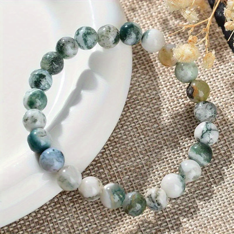 Natural Stone Indian Onyx Bracelet - Heavy Duty Marbling Effect in Brown/Beige/Gray/Blue/Green/White/Black/ - Spiritual Grounding Stone Jewelry for Men & Women - Success, Courage, Strength - Elegant Gift for Birthdays, Anniversaries, Achievements -