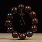 Men's & Women's Natural Wood Buddhist Prayer Beads Bracelet - Brown & Black Chinese Style Lucky Charm Rosary with Red Cap & Beads, Smooth Spherical Beads for Meditation, Spiritual Practice, Casual Attire - Durable Natural Wood Material,