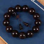Men's & Women's Natural Wood Buddhist Prayer Beads Bracelet - Brown & Black Chinese Style Lucky Charm Rosary with Red Cap & Beads, Smooth Spherical Beads for Meditation, Spiritual Practice, Casual Attire - Durable Natural Wood Material,