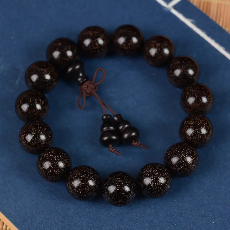 Men's & Women's Natural Wood Buddhist Prayer Beads Bracelet - Brown & Black Chinese Style Lucky Charm Rosary with Red Cap & Beads, Smooth Spherical Beads for Meditation, Spiritual Practice, Casual Attire - Durable Natural Wood Material,