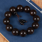 Men's & Women's Natural Wood Buddhist Prayer Beads Bracelet - Brown & Black Chinese Style Lucky Charm Rosary with Red Cap & Beads, Smooth Spherical Beads for Meditation, Spiritual Practice, Casual Attire - Durable Natural Wood Material,