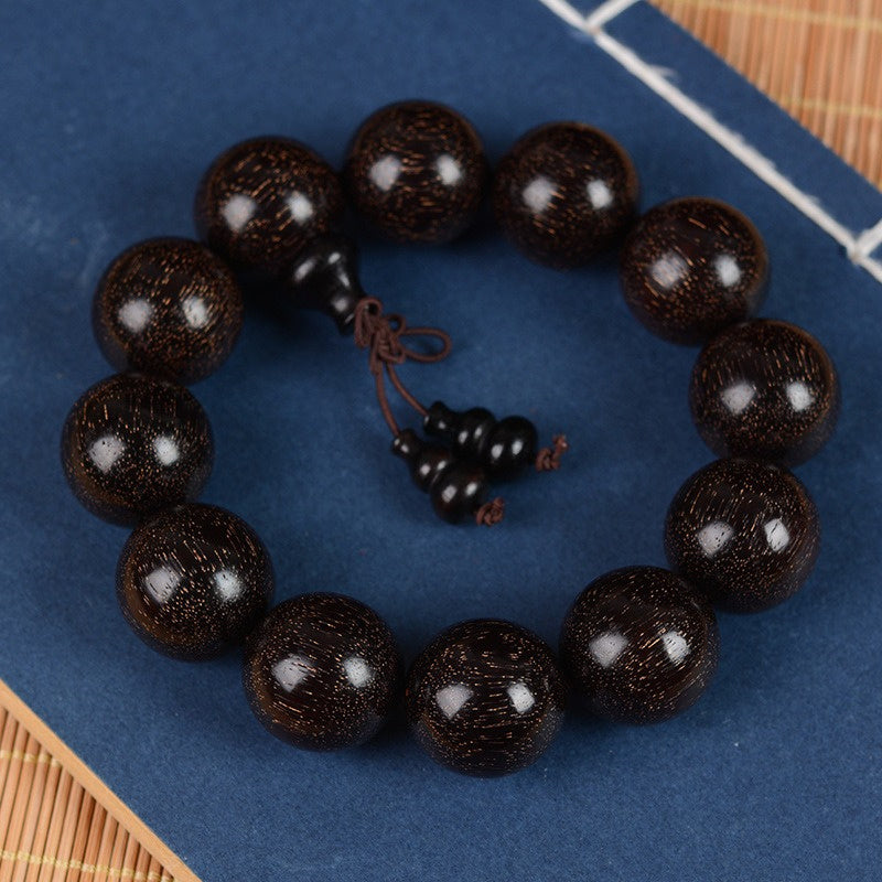 Men's & Women's Natural Wood Buddhist Prayer Beads Bracelet - Brown & Black Chinese Style Lucky Charm Rosary with Red Cap & Beads, Smooth Spherical Beads for Meditation, Spiritual Practice, Casual Attire - Durable Natural Wood Material,