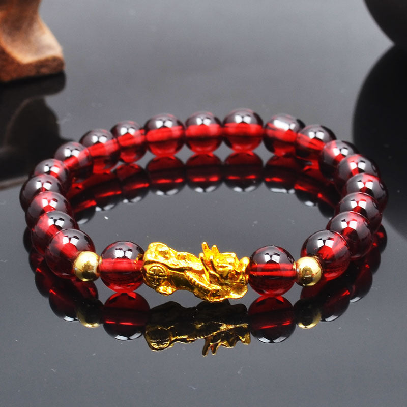 Couple'S Obsidian Bracelets for Men And Women Featuring Golden Pixiu
