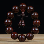 Men's & Women's Natural Wood Buddhist Prayer Beads Bracelet - Brown & Black Chinese Style Lucky Charm Rosary with Red Cap & Beads, Smooth Spherical Beads for Meditation, Spiritual Practice, Casual Attire - Durable Natural Wood Material,