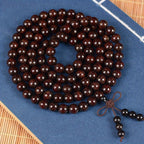 Men's & Women's Natural Wood Buddhist Prayer Beads Bracelet - Brown & Black Chinese Style Lucky Charm Rosary with Red Cap & Beads, Smooth Spherical Beads for Meditation, Spiritual Practice, Casual Attire - Durable Natural Wood Material,