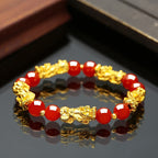 Couple'S Obsidian Bracelets for Men And Women Featuring Golden Pixiu