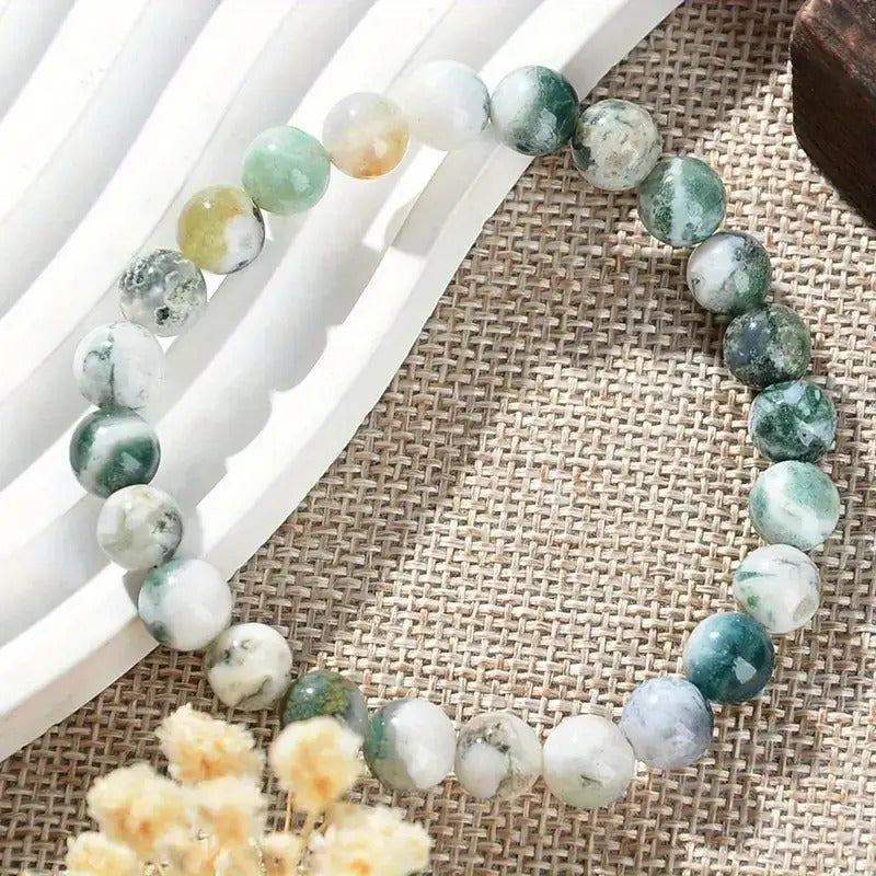 Natural Stone Indian Onyx Bracelet - Heavy Duty Marbling Effect in Brown/Beige/Gray/Blue/Green/White/Black/ - Spiritual Grounding Stone Jewelry for Men & Women - Success, Courage, Strength - Elegant Gift for Birthdays, Anniversaries, Achievements -