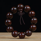 Men's & Women's Natural Wood Buddhist Prayer Beads Bracelet - Brown & Black Chinese Style Lucky Charm Rosary with Red Cap & Beads, Smooth Spherical Beads for Meditation, Spiritual Practice, Casual Attire - Durable Natural Wood Material,