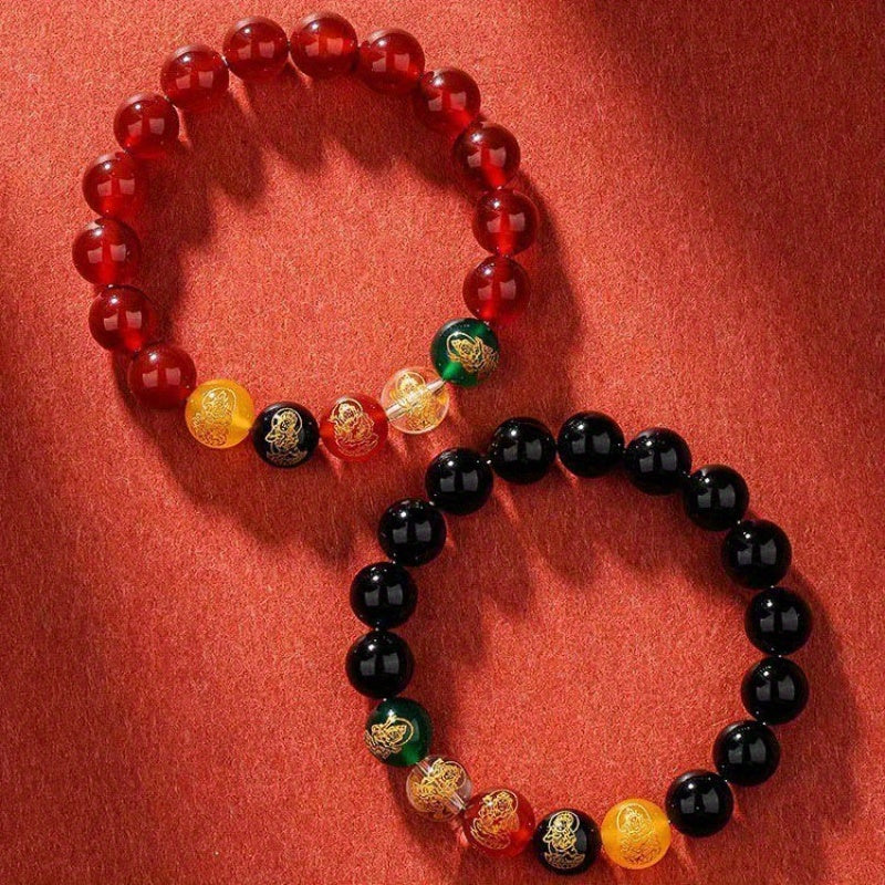 Chinese New Year Five-Year Prosperity God of Wealth Bracelet - Dragon Year Transfer, Imitation Cinnabar & Horse Design, Unisex Jewelry for Men and Women, Red Bead Accents, Symbol of Good Fortune and Wealth, Cultural Accessory