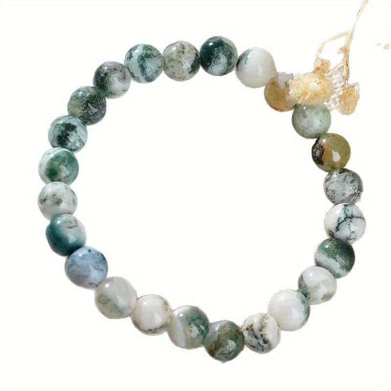 Natural Stone Indian Onyx Bracelet - Heavy Duty Marbling Effect in Brown/Beige/Gray/Blue/Green/White/Black/ - Spiritual Grounding Stone Jewelry for Men & Women - Success, Courage, Strength - Elegant Gift for Birthdays, Anniversaries, Achievements -