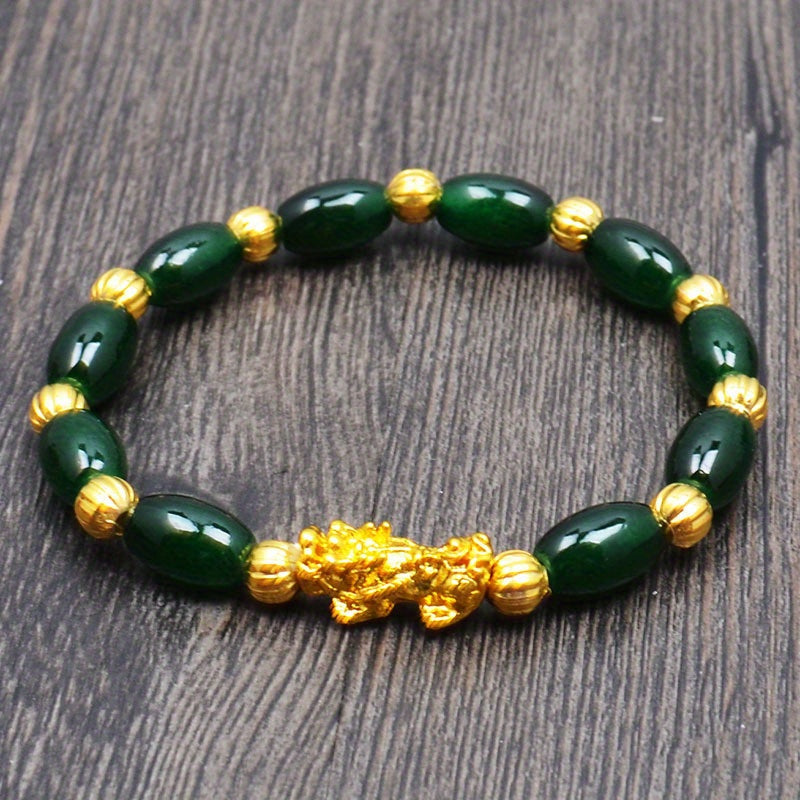 Couple'S Obsidian Bracelets for Men And Women Featuring Golden Pixiu