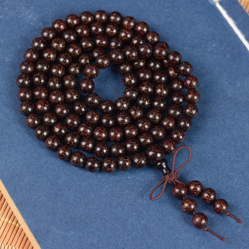 Men's & Women's Natural Wood Buddhist Prayer Beads Bracelet - Brown & Black Chinese Style Lucky Charm Rosary with Red Cap & Beads, Smooth Spherical Beads for Meditation, Spiritual Practice, Casual Attire - Durable Natural Wood Material,