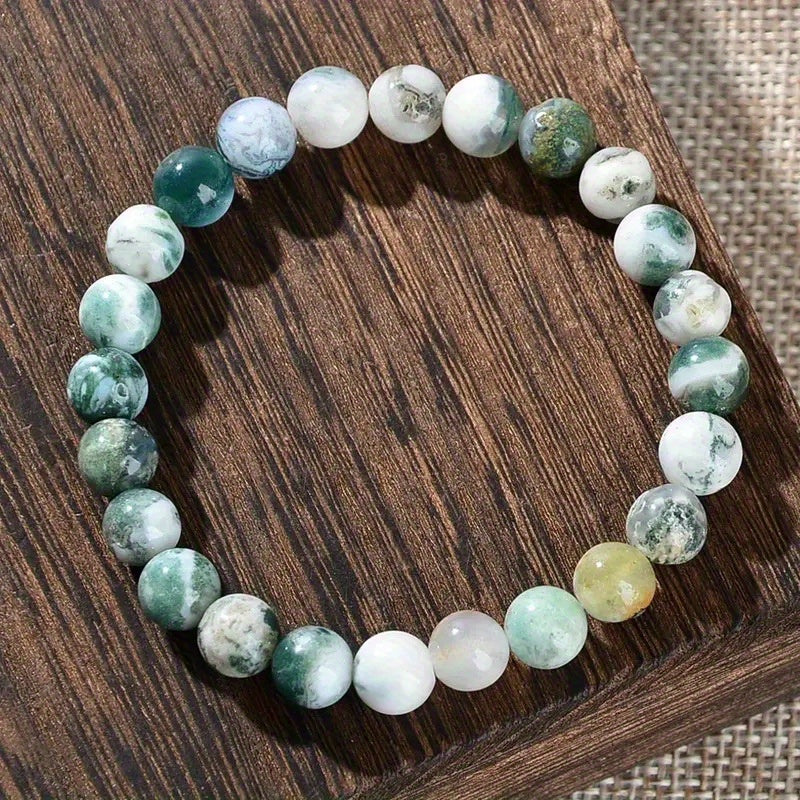 Natural Stone Indian Onyx Bracelet - Heavy Duty Marbling Effect in Brown/Beige/Gray/Blue/Green/White/Black/ - Spiritual Grounding Stone Jewelry for Men & Women - Success, Courage, Strength - Elegant Gift for Birthdays, Anniversaries, Achievements -