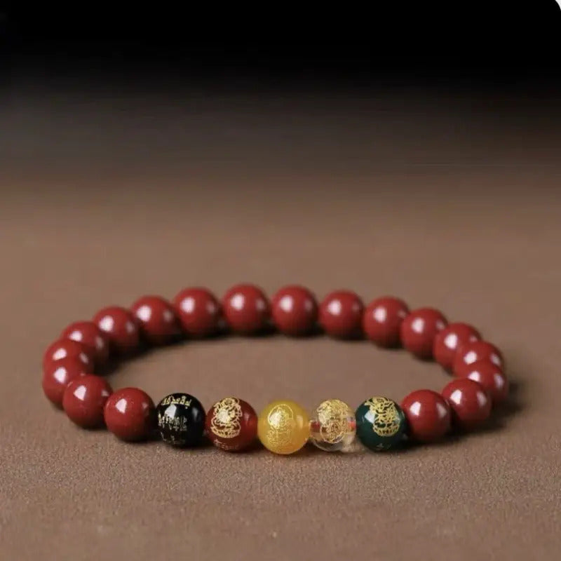 Chinese New Year Five-Year Prosperity God of Wealth Bracelet - Dragon Year Transfer, Imitation Cinnabar & Horse Design, Unisex Jewelry for Men and Women, Red Bead Accents, Symbol of Good Fortune and Wealth, Cultural Accessory