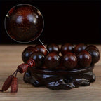 Men's & Women's Natural Wood Buddhist Prayer Beads Bracelet - Brown & Black Chinese Style Lucky Charm Rosary with Red Cap & Beads, Smooth Spherical Beads for Meditation, Spiritual Practice, Casual Attire - Durable Natural Wood Material,