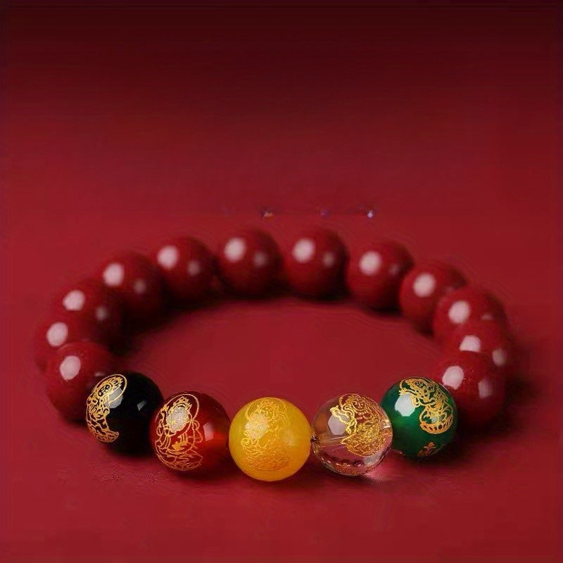Chinese New Year Five-Year Prosperity God of Wealth Bracelet - Dragon Year Transfer, Imitation Cinnabar & Horse Design, Unisex Jewelry for Men and Women, Red Bead Accents, Symbol of Good Fortune and Wealth, Cultural Accessory