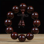 Men's & Women's Natural Wood Buddhist Prayer Beads Bracelet - Brown & Black Chinese Style Lucky Charm Rosary with Red Cap & Beads, Smooth Spherical Beads for Meditation, Spiritual Practice, Casual Attire - Durable Natural Wood Material,