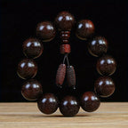 Men's & Women's Natural Wood Buddhist Prayer Beads Bracelet - Brown & Black Chinese Style Lucky Charm Rosary with Red Cap & Beads, Smooth Spherical Beads for Meditation, Spiritual Practice, Casual Attire - Durable Natural Wood Material,