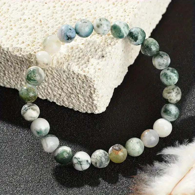 Natural Stone Indian Onyx Bracelet - Heavy Duty Marbling Effect in Brown/Beige/Gray/Blue/Green/White/Black/ - Spiritual Grounding Stone Jewelry for Men & Women - Success, Courage, Strength - Elegant Gift for Birthdays, Anniversaries, Achievements -