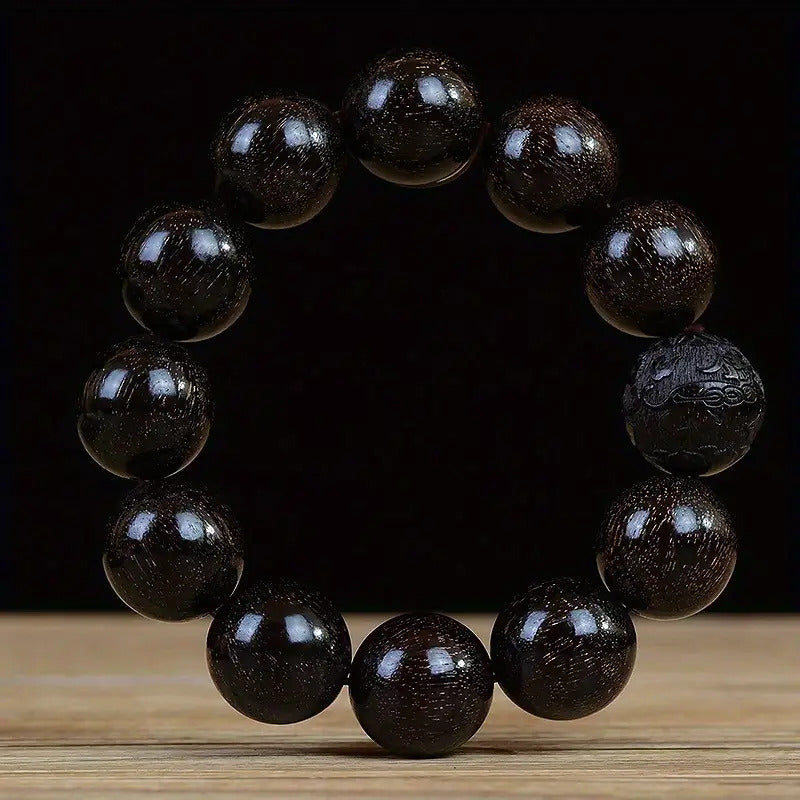 Men's & Women's Natural Wood Buddhist Prayer Beads Bracelet - Brown & Black Chinese Style Lucky Charm Rosary with Red Cap & Beads, Smooth Spherical Beads for Meditation, Spiritual Practice, Casual Attire - Durable Natural Wood Material,