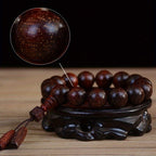 Men's & Women's Natural Wood Buddhist Prayer Beads Bracelet - Brown & Black Chinese Style Lucky Charm Rosary with Red Cap & Beads, Smooth Spherical Beads for Meditation, Spiritual Practice, Casual Attire - Durable Natural Wood Material,