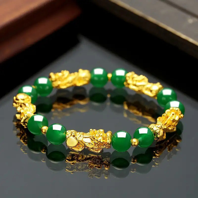 Couple'S Obsidian Bracelets for Men And Women Featuring Golden Pixiu